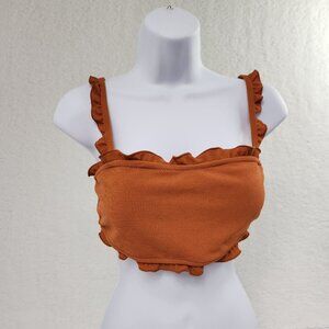 Bikini Top Swim Burnt Orange Ruffled Tank Straps Women's Small
